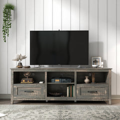 HAOYYE Black Pine TV Stand, Modern Heavy-Duty Storage Console For Living Room Or Bedroom, With 2 Drawers & 4 Spacious Storage Compartments, Sturdy Space-Saving Design, Easy Assembly