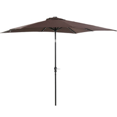 HAOYYE 9 x 7 ft Solar LED Patio Umbrella with Tilt and Crank, Outdoor Market Umbrella with Lights for Table or Base, Waterproof Sun Shade Parasol for Garden Backyard Deck Pool Beach Brown