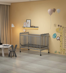 HAOYYE 3-In-1 Convertible Crib In Storm Grey, Made Of Sustainable Pinewood, Non-Toxic Finish, Comes With Locking Wheels, Wooden Nursery Furniture Sturdy Space-Saving Heavy Duty Modern Design Adults