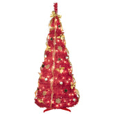 HAOYYE Artificial Red Pop Up Christmas Tree with 150 LED Lights, Ribbons, Large Bow, Christmas Flowers, Snowflakes, Pine Cones, and Balls, Fireproof PVC, Hinged Automatic Setup, Foldable Base for Easy Assembly and Storage, Perfect Indoor Holiday Decor