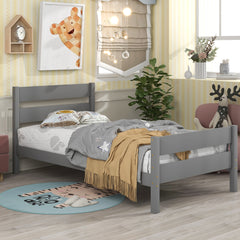 HAOYYE Twin Bed with Headboard and Footboard,Grey Sturdy Space-Saving Heavy Duty Modern Design Adults Dorm Room Easy Assembly Bedroom Furniture