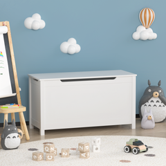 HAOYYE Wooden Toy Box Storage with Safety Hinged Lid, White, Sturdy Space-Saving Design, Easy Assembly, Durable and Stylish Home Furniture