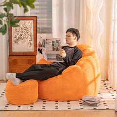 HAOYYE Giant Bean Bag Chair Pumpkin Orange Color, Oversized Bean Bag Couch for Adults and Kids, Faux Fur Shell-Shaped Large Bean Bag Chair with Filler, Stuffed Big Accent Sofa Chair Floor Sofa for Gaming, Reading.