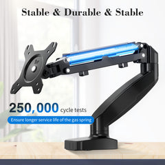 HAOYYE The monitor arm is adjustable for desktop mount and fits 15-27 inch monitors with weight capacities up to 15.4 pounds, black Sturdy Space-Saving Heavy Duty Modern Design Adults Dorm Room