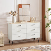 HAOYYE Modern 6-Drawer Dresser for Bedroom, Sturdy White & Oak Wood Chest of Drawers, Deep Storage for Living Room and Closet, Space-Saving Design
