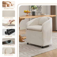 HAOYYE 059-Set of 1 Chenille Fabric Dining Armchair With Back Cushion and Universal Wheels,Beige Sturdy Space-Saving Heavy Duty Modern Design Adults Dorm Room Easy Assembly Bedroom Furniture