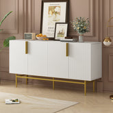 HAOYYE Modern Elegant 4-door Sideboard Gold Metal Handle Buffet Cabinet for Dining Room, Living Room, Bedroom, Hallway (White) Sturdy Space-Saving Heavy Duty Modern Design Adults Dorm Room