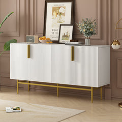 HAOYYE Modern Elegant 4-door Sideboard Gold Metal Handle Buffet Cabinet for Dining Room, Living Room, Bedroom, Hallway (White) Sturdy Space-Saving Heavy Duty Modern Design Adults Dorm Room