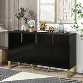 HAOYYE Modern Sideboard with Four Doors, Metal Handles and Legs, Adjustable Shelves, Stylish Storage Cabinet for Kitchen, Dining Room, Living Room, Black, Sturdy Space-Saving Heavy Duty Design, Ideal for Home and Apartment, Easy Assembly