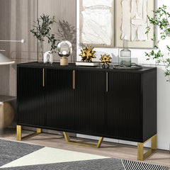 HAOYYE Modern Sideboard with Four Doors, Metal Handles and Legs, Adjustable Shelves, Stylish Storage Cabinet for Kitchen, Dining Room, Living Room, Black, Sturdy Space-Saving Heavy Duty Design, Ideal for Home and Apartment, Easy Assembly