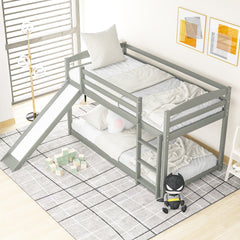 HAOYYE Twin over Twin Bunk Bed with Convertible Slide and Ladder , Gray(Old SKU:WF281725AAE) Sturdy Space-Saving Heavy Duty Modern Design Adults Dorm Room Easy Assembly Bedroom Furniture