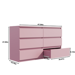 HAOYYE Pink 6-Drawer Dresser, Modern Chest Of Drawers With Spacious Storage, Sturdy Space-Saving Heavy Duty Design, Perfect For Adults And Dorm Rooms, Easy Assembly