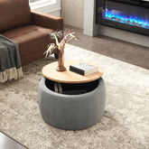 HAOYYE Round Storage Ottoman with 2-in-1 Function, Versatile End Table and Ottoman, Durable Dark Grey Upholstered Ottoman, Sturdy Space-Saving Modern Design, Easy Assembly, Stylish and Functional Home Furniture