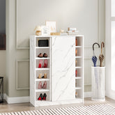 HAOYYE Marble white shoe cabient with sliding door have 6 layers can storage at least30 pairs shoes Sturdy Space-Saving Heavy Duty Modern Design Adults Dorm Room Easy Assembly Bedroom Furniture