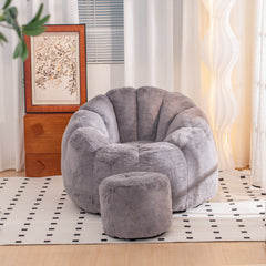 HAOYYE Oversized Bean Bag Chair Gray Color, Giant Faux Fur Shell-Shaped Bean Bag Couch, Large Accent Sofa Chair Floor Seating, Comfy Filled Bean Bag for Gaming, Reading, Relaxing, Soft and Durable