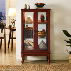 HAOYYE Curio Cabinet Lighted Curio Diapaly Cabinet with Adjustable Shelves and Mirrored Back Panel, Tempered Glass Doors (Cherry, 3 Tier), (E26 light bulb not included) Sturdy Space-Saving Heavy Duty