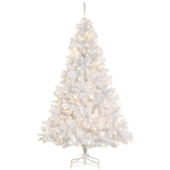 HAOYYE 6' Tall Prelit Christmas Tree Douglas Fir Artificial Christmas Tree with Realistic Branches, 250 Warm White LED Lights and 1000 Tips, White Sturdy Space-Saving Heavy Duty Modern Design