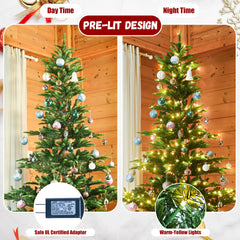 HAOYYE Artificial Green LED-Lit Christmas Tree with 960 PE/PVC Mixed Branch Tips, Hinged Premium Design and Foldable Metal Base, Eco-Friendly Fireproof Material, Easy Assembly and Space-Saving Storage for Indoor Holiday Decorating