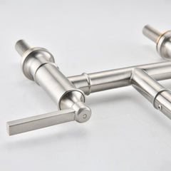 Haoyye Double Handle Bridge Kitchen Faucet with Side Sprayer, 360° Swivel High Arc Faucet with Dual Handle Control, Brushed Nickel SUS304 Stainless Steel Construction, Water-Saving Aerator, Modern Design for Home Kitchen, Easy to Install