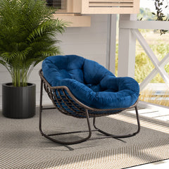 HAOYYE Outdoor Rattan Rocking Chair,Padded Cushion Rocker Recliner Chair Outdoor for Front Porch, Living Room, Patio, Garden, Navy Blue Sturdy Space-Saving Heavy Duty Modern Design Adults Dorm Room