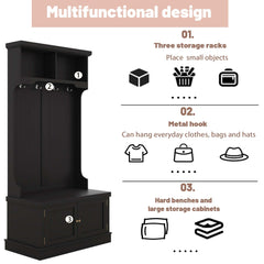 HAOYYE Hall Tree with Storage Shoe Bench for Entryway and Hallway, 4-in-1 Design Coat Racks with 4 Hooks for Living Room, Black Sturdy Space-Saving Heavy Duty Modern Design Adults Dorm Room