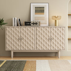 HAOYYE Modern 4-door Sideboard with Convex Pattern Doors and 2 Silver Handle for Living Room, Dining Room, Kitchen (Almond) Sturdy Space-Saving Heavy Duty Modern Design Easy Assembly Durable Stylish