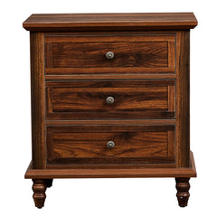 HAOYYE Brown 3-Drawer Bedside Table with P2 Particle Board and 3D Paper Finish, Solid Wood Legs, Compact Nightstand for Bedroom Storage and Decor, Durable and Easy to Assemble