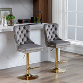 HAOYYE Thick Golden Swivel Velvet Barstools Adjusatble Seat Height from 25-33 Inch, Modern Upholstered Bar Stools with Backs Comfortable Tufted for Home Pub and Kitchen Island (Gray,Set of 2)