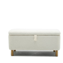 HAOYYE Basics Upholstered Storage Ottoman and Entryway Bench White Sturdy Space-Saving Heavy Duty Modern Design Adults Dorm Room Easy Assembly Bedroom Furniture