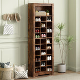 HAOYYE ON-TREND Stylish Design 30 Shoe Cubby Console, Contemporary Shoe Cabinet with Multiple Storage Capacity, Free Standing Tall Cabinet with Versatile Use for Hallway, Bedroom, Rustic Brown Sturdy
