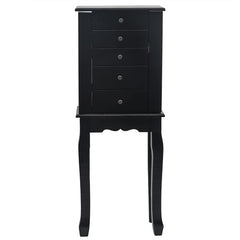 HAOYYE Standing Jewelry Armoire with Mirror, 5 Drawers and 6 Necklace Hooks, Tall Jewelry Cabinet Chest with Top Organizer and 2 Side Swing Doors