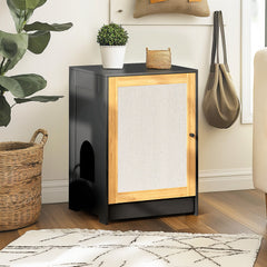 HAOYYE Cat Litter Box Enclosure with Sisal Door, Hidden Cat Washroom and Kitty End Table, Black Modern Litter Cabinet, Sturdy Space-Saving Design, Easy Assembly, Ideal for Bedrooms and Living Rooms