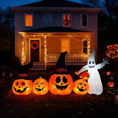 HAOYYE 8FT Halloween Inflatable Ghost and Pumpkin Decoration with Waving Hands, LED Lights, Quick Setup, Weather-Resistant Outdoor Yard and Garden Party Decor for Haunted Halloween Display