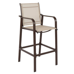 HAOYYE 2pcs Wrought Iron Garden Bar Chairs with Brown Frame and Beige Cloth Surface, Durable and Comfortable Outdoor Bar Seating, Perfect for Patio, Deck, or Backyard, Stylish and Stable Design for Relaxation