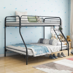 HAOYYE Heavy Duty Twin-Over-Full Metal Bunk Bed, Easy Assembly with Enhanced Upper-Level Guardrail, Black Sturdy Space-Saving Modern Design Adults Dorm Room Bedroom Furniture