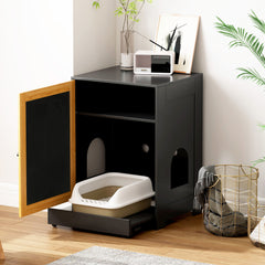 HAOYYE Cat Litter Box Enclosure with Sisal Door, Hidden Cat Washroom and Kitty End Table, Black Modern Litter Cabinet, Sturdy Space-Saving Design, Easy Assembly, Ideal for Bedrooms and Living Rooms