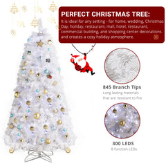 HAOYYE White Artificial Christmas Tree 6FT Hanging Structure with 845 PVC Branches, 300 LED Lights with 8 Modes and Remote Control, Round Head Design, Durable Iron Base, Easy Assembly for Home and Office Holiday Decorations