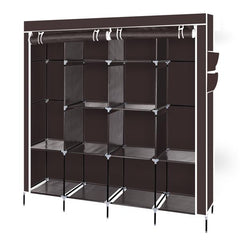 HAOYYE Clothes Closet Portable Wardrobe with Shelves and Side Pockets, Dark Brown, Durable Space-Saving Storage Solution with Modern Design, Versatile Use, Premium Quality, and Stylish Appearance for Organizing Clothing and Accessories