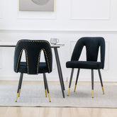 Haoyye Akoya Collection Velvet Upholstered Dining Chairs with Nailhead Trim, Set of 2 Modern Black Chairs with Gold Tipped Black Metal Legs, Stylish and Durable Accent Seating for Dining Room, Sturdy Contemporary Space-Saving Design