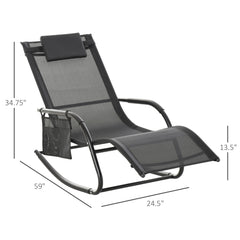 HAOYYE Black Outdoor Rocking Chair with Breathable Mesh Fabric, Soft Padded Headrest and Armrests, Removable Side Pocket, Rubberized Feet, Sturdy Steel Frame Supporting Up to 264 lbs, Perfect for Patio, Poolside, Backyard Relaxation, Easy Assembly