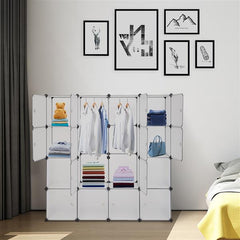 HAOYYE Modular Closet Organizer Plastic Cabinet, 16 Cube Shelving With Doors, DIY Bookcase System, White Sturdy Design, Durable Multipurpose Storage Solution, Modern And Stylish