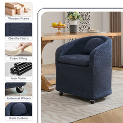 HAOYYE 059-Set of 1 Chenille Fabric Dining Armchair With Back Cushion and Universal Wheels,Blue Sturdy Space-Saving Heavy Duty Modern Design Adults Dorm Room Easy Assembly Bedroom Furniture