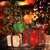 HAOYYE Box Christmas Lighted Gift Set Warm White LED Lights ABS Plastic Frame Three-Piece Set Battery Powered Decorative Onion Cloth for Indoor and Outdoor Home Office Commercial Spaces