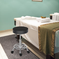 HAOYYE Black Round Bar Stool with 360 Degree Swivel and Rolling Casters, PU Leather Adjustable Height Seat, Comfortable and Durable Design for Home Office Salon Studio Use