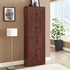 HAOYYE Tall Storage Cabinet with 8 Doors and 4 Shelves, Wall Storage Cabinet for Living Room, Kitchen, Office, Bedroom, Bathroom, Walnut Sturdy Space-Saving Heavy Duty Modern Design Adults Dorm Room