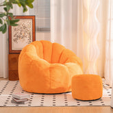 HAOYYE Giant Bean Bag Chair Pumpkin Orange Color, Oversized Bean Bag Couch for Adults and Kids, Faux Fur Shell-Shaped Large Bean Bag Chair with Filler, Stuffed Big Accent Sofa Chair Floor Sofa for Gaming, Reading.