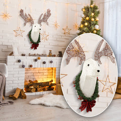 HAOYYE Lighted Christmas Wall Decor Reindeer Head, Pre-Lit 3D Rudolph Hanging Wreath with Warm White LED Lights, Festive Indoor and Outdoor Holiday Decoration for Front Door, Window, Porch, Living Room, Xmas Display