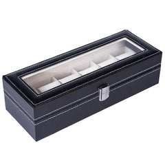 HAOYYE 6-Compartment Luxury Leather Watch Box - High-Grade Black Leather Watch Organizer with Soft Plush Lining, Sleek and Compact Design, Premium Quality Decorative Display Case for Men’s and Women’s Watches, Perfect for Home or Travel Storage