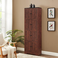 HAOYYE Tall Storage Cabinet with 8 Doors and 4 Shelves, Wall Storage Cabinet for Living Room, Kitchen, Office, Bedroom, Bathroom, Walnut Sturdy Space-Saving Heavy Duty Modern Design Adults Dorm Room