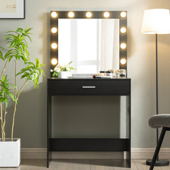 HAOYYE Vanity Desk with Mirror and Lights, Dressing Table with Large Drawer, 1 Level Storage Dresser & 3 Lighting Modes Adjustable Brightness, Suitable for Bedroom(Black)
